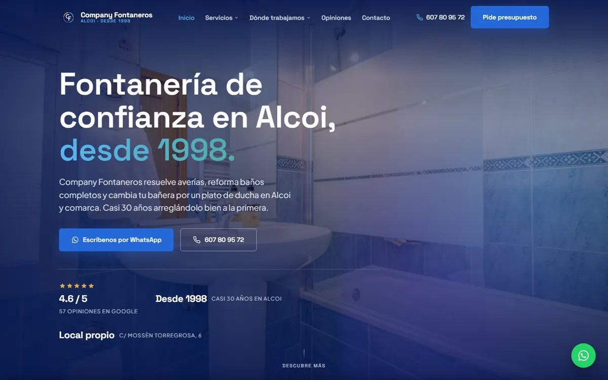 Página de inicio de la web de Company Fontaneros