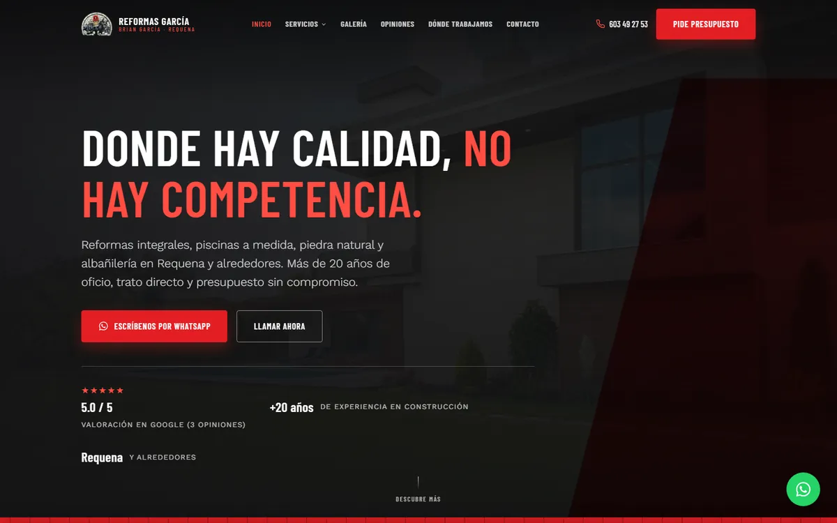 Página de inicio de la web de Reformas García